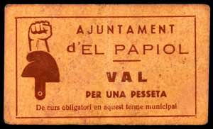Papiol, el. 1 peseta. (T. 2052k). Cartón. ... 