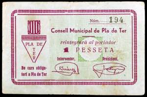Pla de Ter, el. 1 peseta. (T. 2148). Único ... 