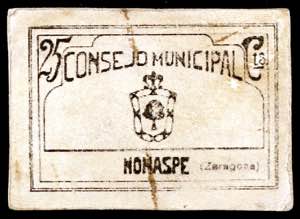Nonaspe (Zaragoza). 25 céntimos. (KG. ... 
