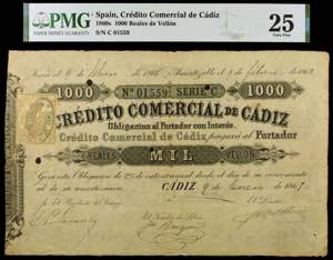 1865. Crédito Comercial de Cádiz. 1000 ... 