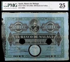 (1856). Banco de Málaga. 200 reales de ... 