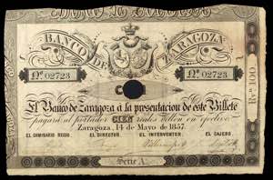 1857. Banco de Zaragoza. 100 reales de ... 