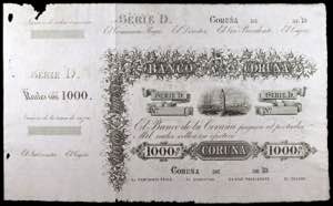 18... (1857). Banco de La Coruña. 1000 ... 