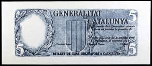 1936. Generalitat de Catalunya. 5 pesetas. ... 