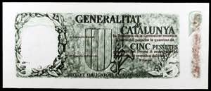 1940. Generalitat de Catalunya. 5 pesetas. ... 