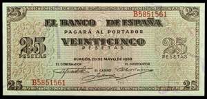 1938. Burgos. 25 pesetas. (Ed. D31a) (Ed. ... 
