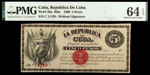 1869. La República de Cuba. 5 pesos. (Ed. ... 