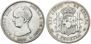 1889*--89. Alfonso XIII. MPM. 2 pesetas. ... 