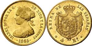 1865. Isabel II. Madrid. 4 escudos. (AC. ... 