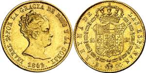 1842. Isabel II. Barcelona. CC. 80 reales. ... 