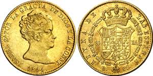 1844. Isabel II. Barcelona. PS. 80 reales. ... 