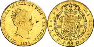 1839. Isabel II. Sevilla. RD. 80 reales. ... 
