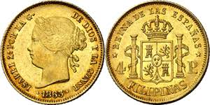 1863. Isabel II. Manila. 4 pesos. (AC. 856). ... 
