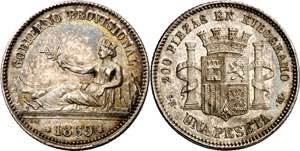 1869. Gobierno Provisional. SNM. 1 peseta. ... 