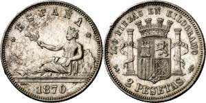 1870*1874. I República. DEM. 2 pesetas. ... 