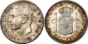 1885*86. Alfonso XII. MSM. 50 céntimos. ... 