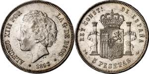 1893*1893. Alfonso XIII. PGL. 5 pesetas. ... 