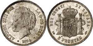 1894*1894. Alfonso XIII. PGV. 5 pesetas. ... 