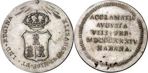 1834. Isabel II. La Habana. Medalla de ... 