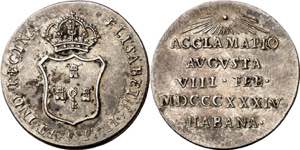 1834. Isabel II. La Habana. Medalla de ... 