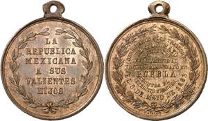 México. 1862. Batalla de Puebla. Medalla. ... 