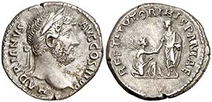 (136 d.C.). Adriano. Denario. (Spink 3535) ... 