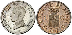 1911*1. Alfonso XIII. PCV. 1 céntimo. (Cal. ... 