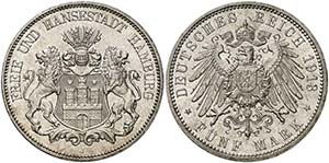 1913. Alemania. Hamburgo. 5 marcos. (Kr. ... 