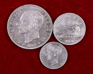 Lote de 3 monedas: 1 peseta 1896*1896 PGV, 2 ... 