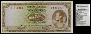 1966. Venezuela. Banco Central. TDLR. 100 ... 