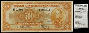 1952. Venezuela. Banco Central. ABNC. 500 ... 