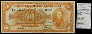 1956. Venezuela. Banco Central. ABNC. 500 ... 