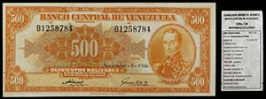 1956. Venezuela. Banco Central. ABNC. 500 ... 