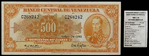 1968. Venezuela. Banco Central. ABNC. 500 ... 