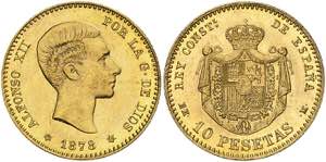 1878*1878. Alfonso XII. EMM/DEM. 10 pesetas. ... 