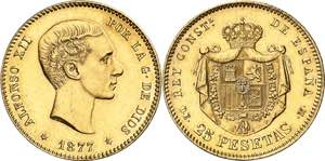 1877*1877. Alfonso XII. DEM. 25 pesetas. ... 