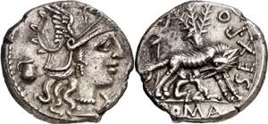 (hacia 137 a.C.). Gens Pompeia. Denario. ... 