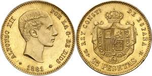 1881/0*1881. Alfonso XII. MSM. 25 pesetas. ... 