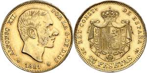 1881*1881. Alfonso XII. DEM. 25 pesetas. ... 