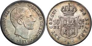 1881. Alfonso XII. Manila. 10 centavos. (AC. ... 