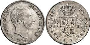 1884. Alfonso XII. Manila. 10 centavos. (AC. ... 