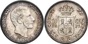 1885. Alfonso XII. Manila. 10 centavos. (AC. ... 