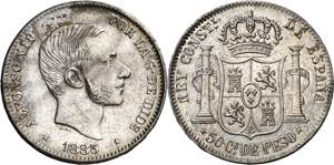 1883. Alfonso XII. Manila. 50 centavos. (AC. ... 