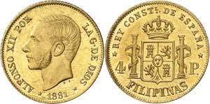 1881. Alfonso XII. Manila. 4 pesos. (AC. ... 