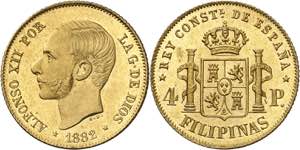 1882. Alfonso XII. Manila. 4 pesos. (AC. ... 