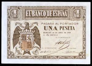 1938. Burgos. 1 peseta. (Ed. D29) (Ed. 428). ... 