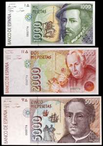 1992. 1000, 2000 y 5000 pesetas. 3 billetes, ... 