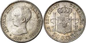 1889*89. Alfonso XIII. MPM. 50 céntimos. ... 