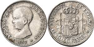 1892/82*22. Alfonso XIII. PGM. 50 céntimos. ... 