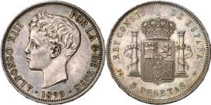 1895*1895. Alfonso XIII. PGV. 5 pesetas. ... 